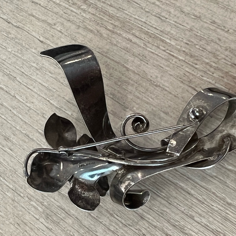 Vintage 925 Sterling Silver Vintage Carl Art Rhinestone Floral Design Pin Brooch - Picture 6 of 6